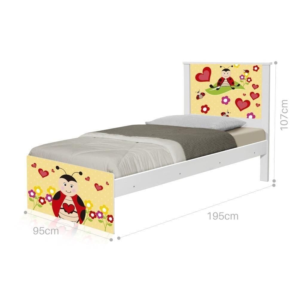 Cama Solteiro Adesivada Joaninha Com Colchão