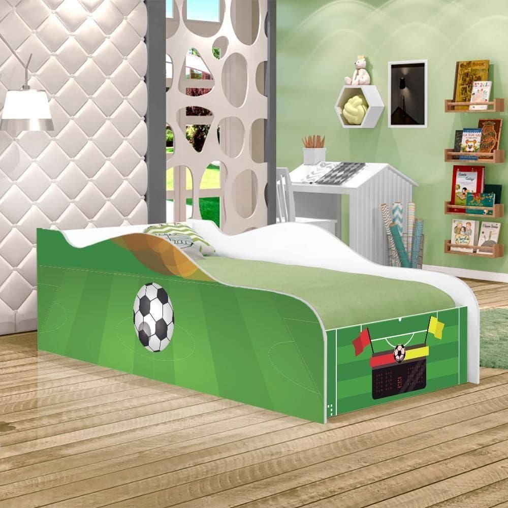 Cama Carro Fun Adesivada Campo De Futebol Solteiro