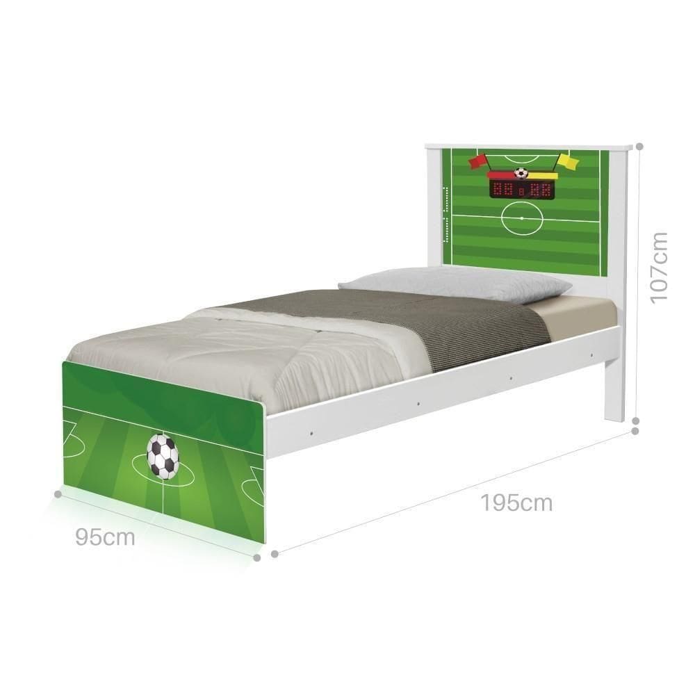 Cama Solteiro Adesivada Futebol Gramado Com Colchão