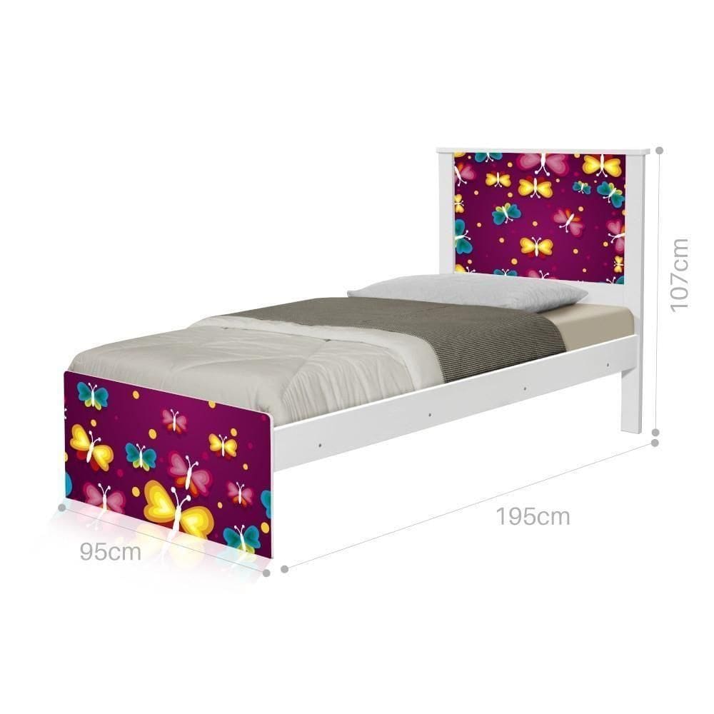 Cama Solteiro Com Cabeceira Adesivada Borboletas