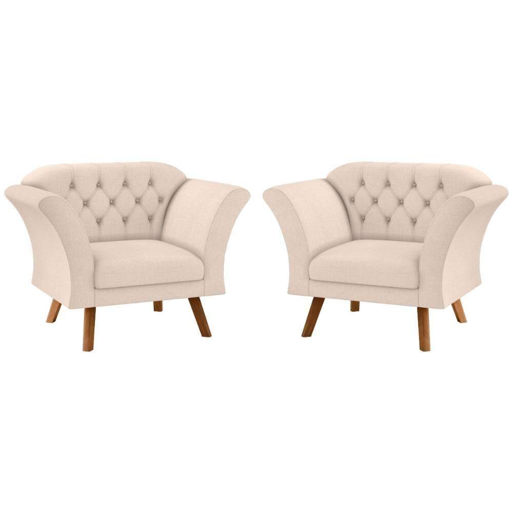 Conjunto Poltrona Decorativa Roseira Linha Bege