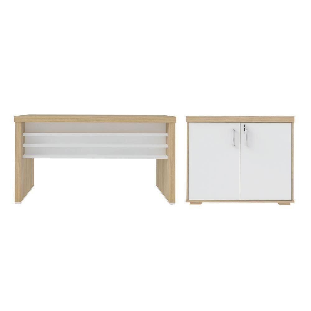 Conjunto Escrivaninha E Balcão Coldfield Carvalho Branco