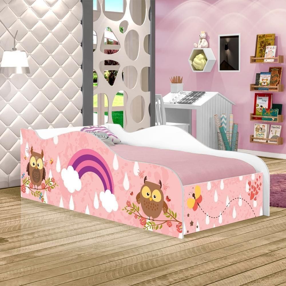 Cama Carro Fun Adesivada Corujinhas E Borboletas Solteiro