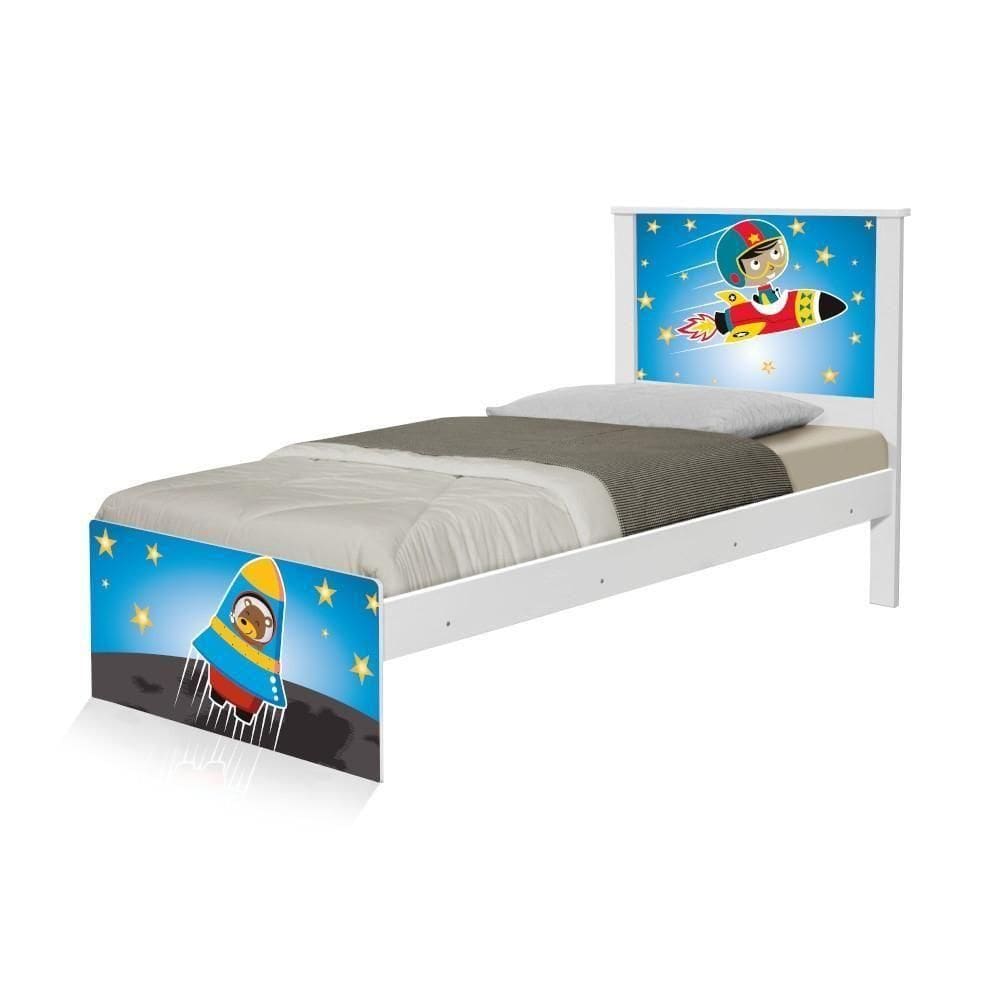 Cama Solteiro Adesivada Astronauta Com Colchão