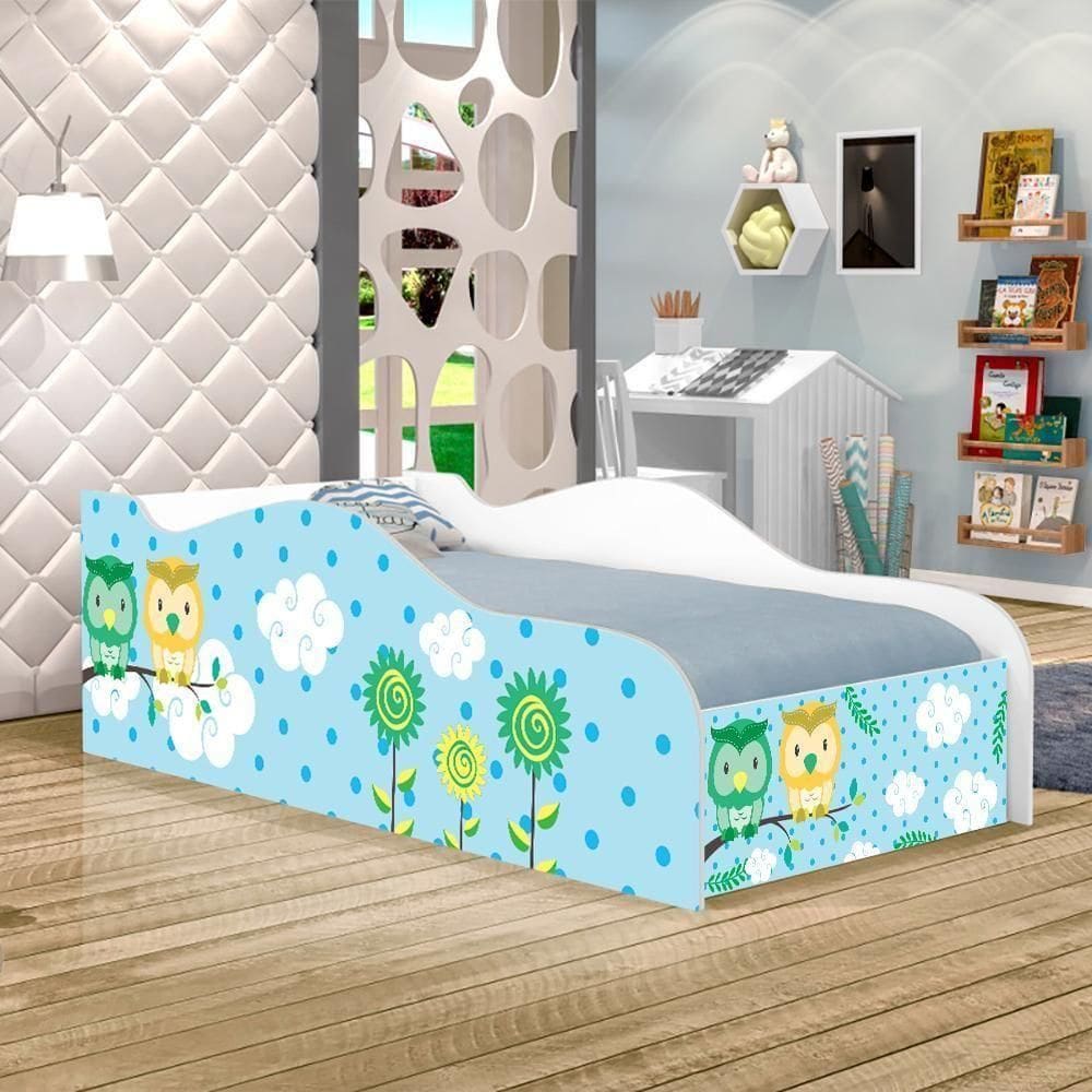 Cama Carro Fun Adesivada Corujinhas Solteiro