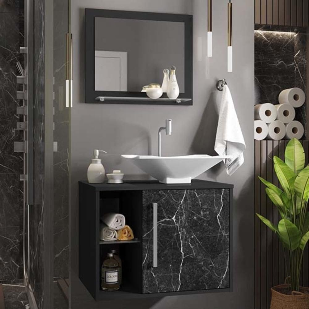 Conjunto Gabinete E Espelheira Grenoble Preto Fosco Nero