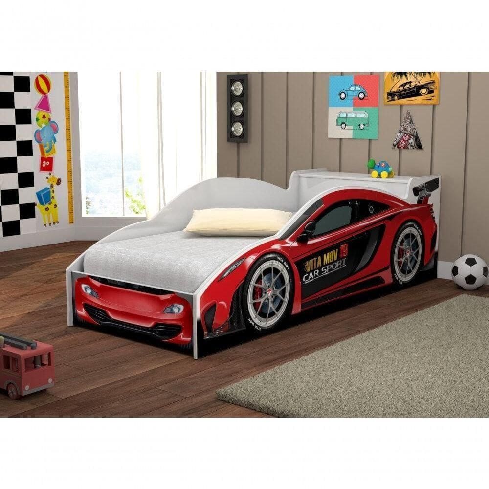 Cama Carro Com Baú Juvenil Racer Vermelho Com Colchão