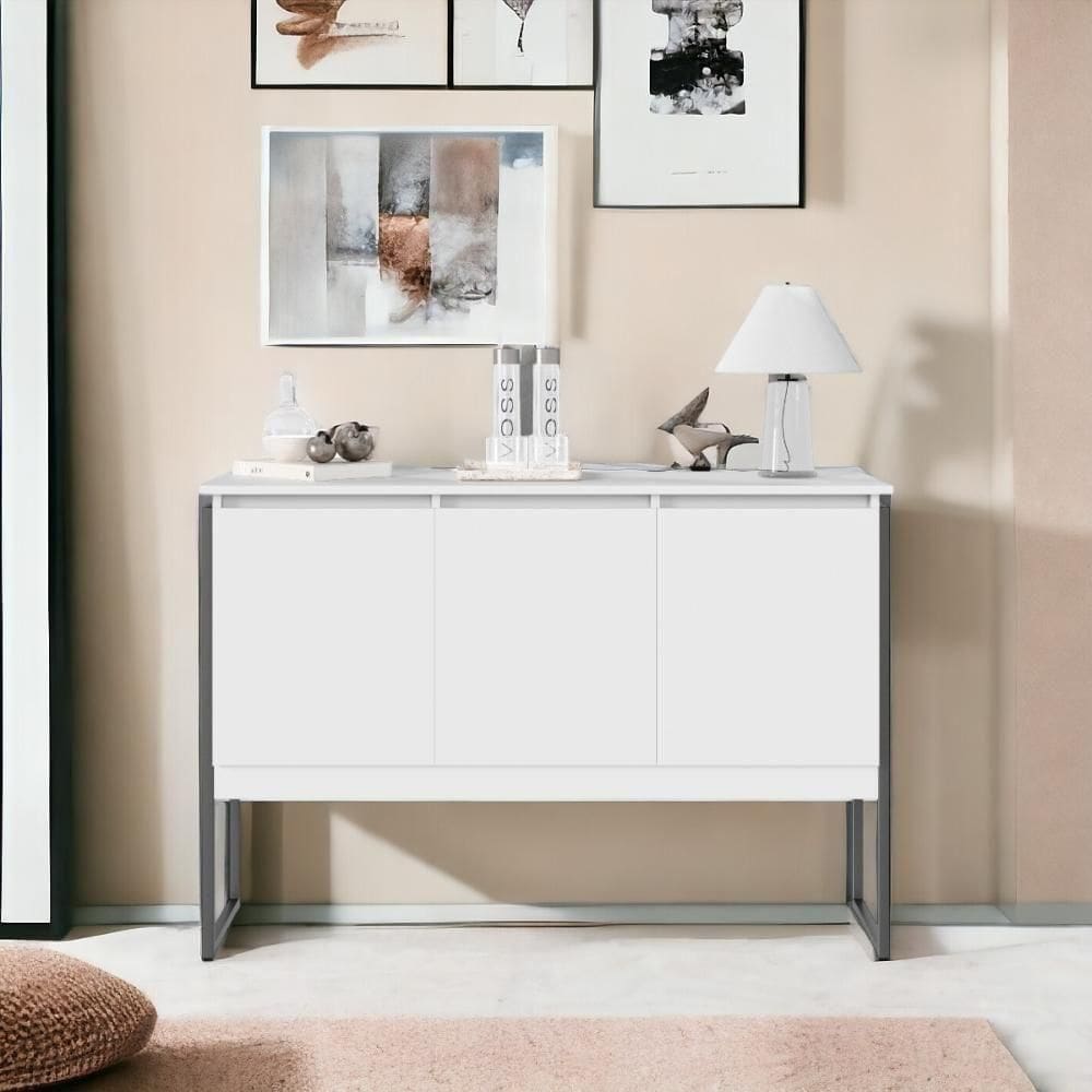 Aparador Buffet Para Sala Industrial Oslo Branco Preto