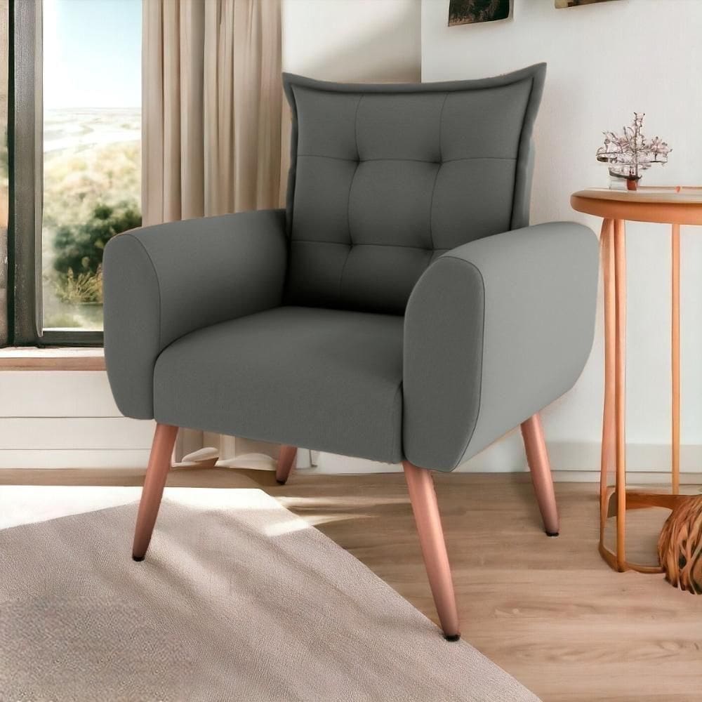 Poltrona Decorativa Para Sala Ravi Suede Cinza