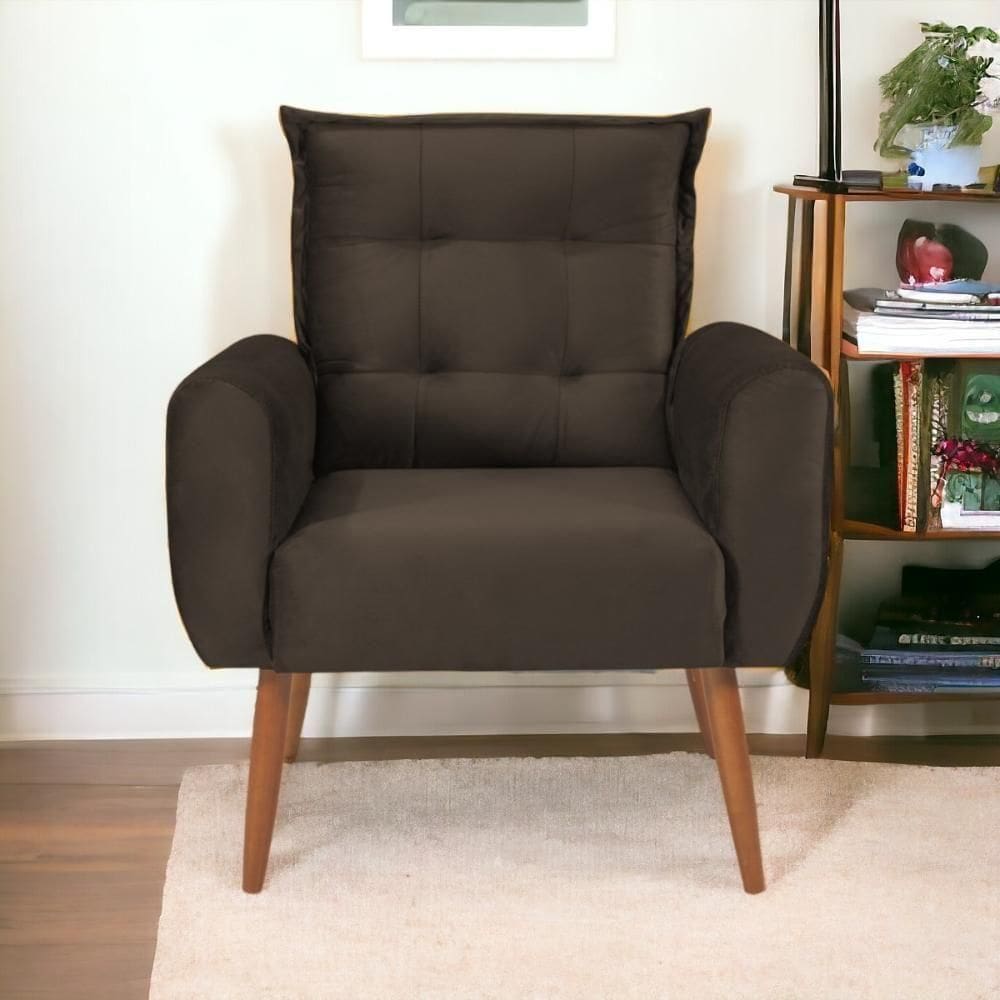 Poltrona Decorativa Para Sala Ravi Veludo Marrom