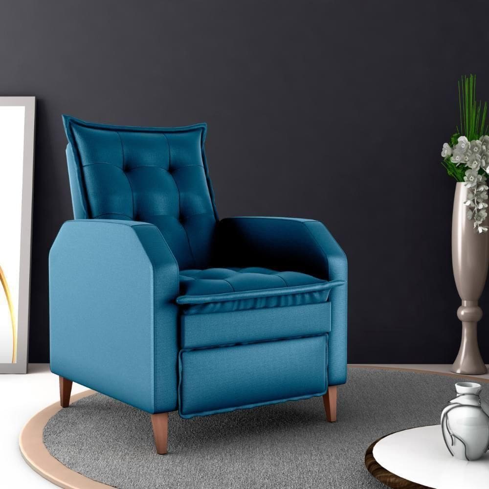 Poltrona Reclinável Leeds Veludo Turkey Petróleo