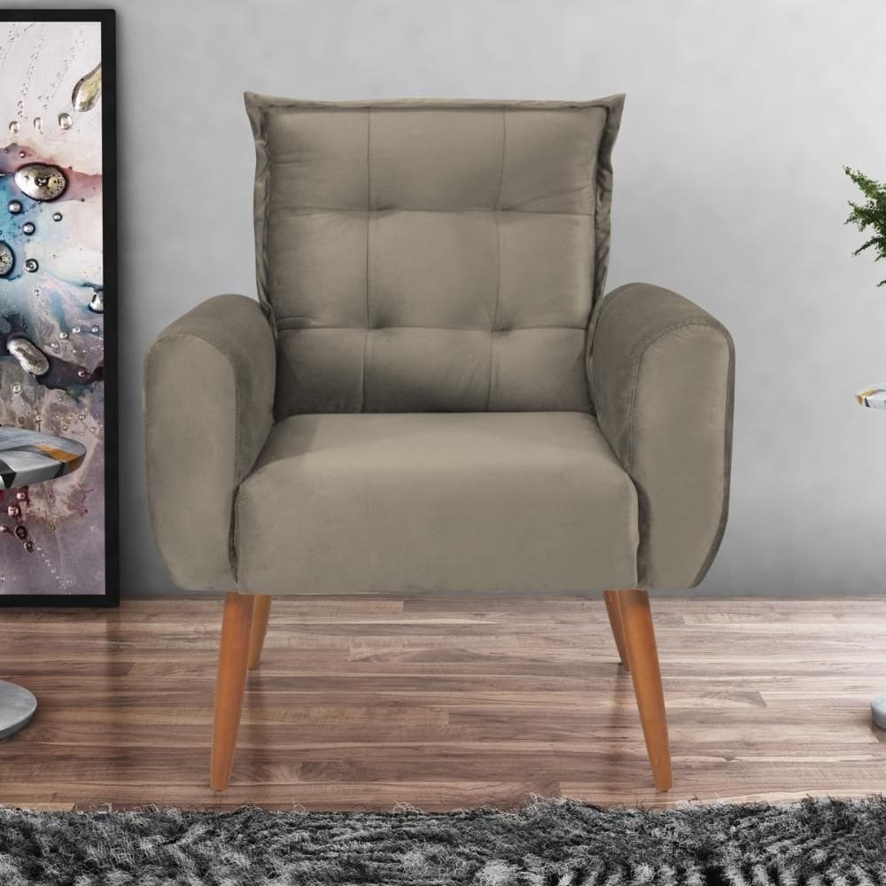 Poltrona Decorativa Para Sala Arcos Veludo Cappuccino