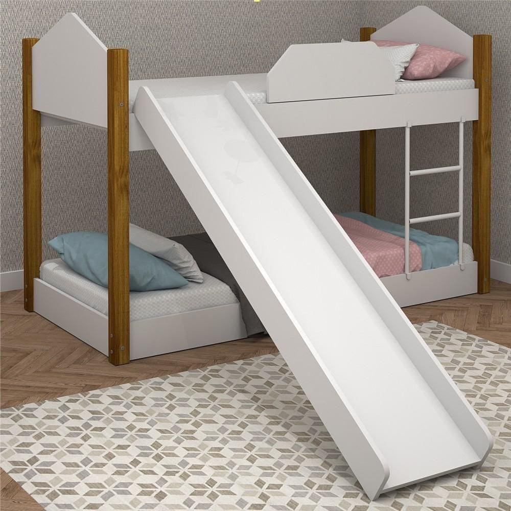 Beliche Infantil Soft Branco E Mel Com Colchões E Escorregador