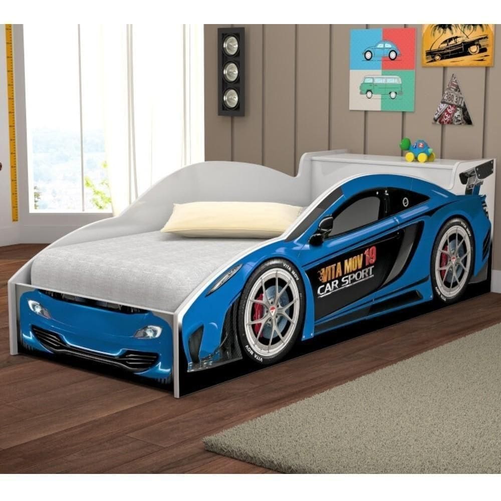 Cama Carro Com Baú Infantil Sport Azul
