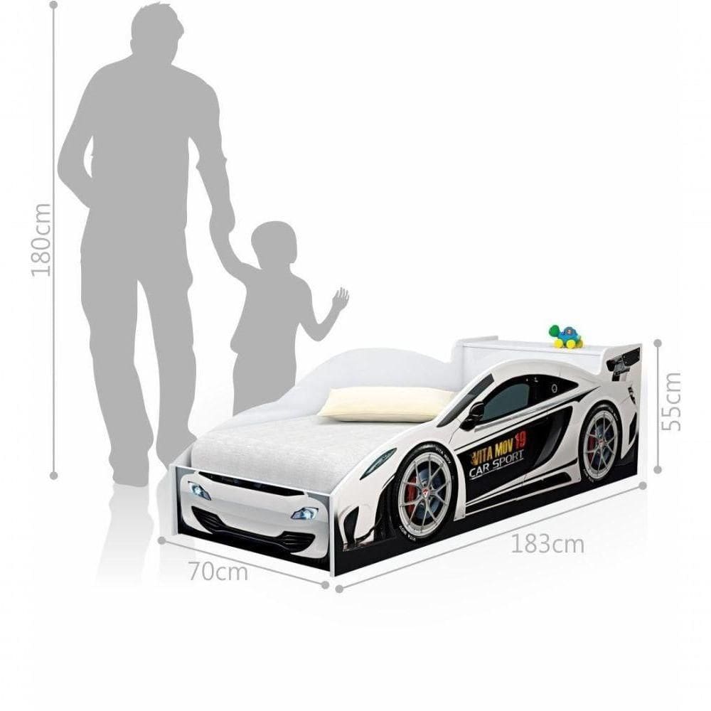 Cama Carro Com Baú Infantil Sport Branco