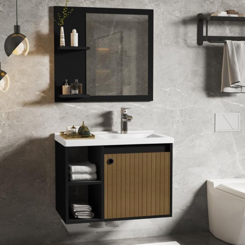 Conjunto Gabinete Com Cuba E Espelheira Juárez Preto/ripado