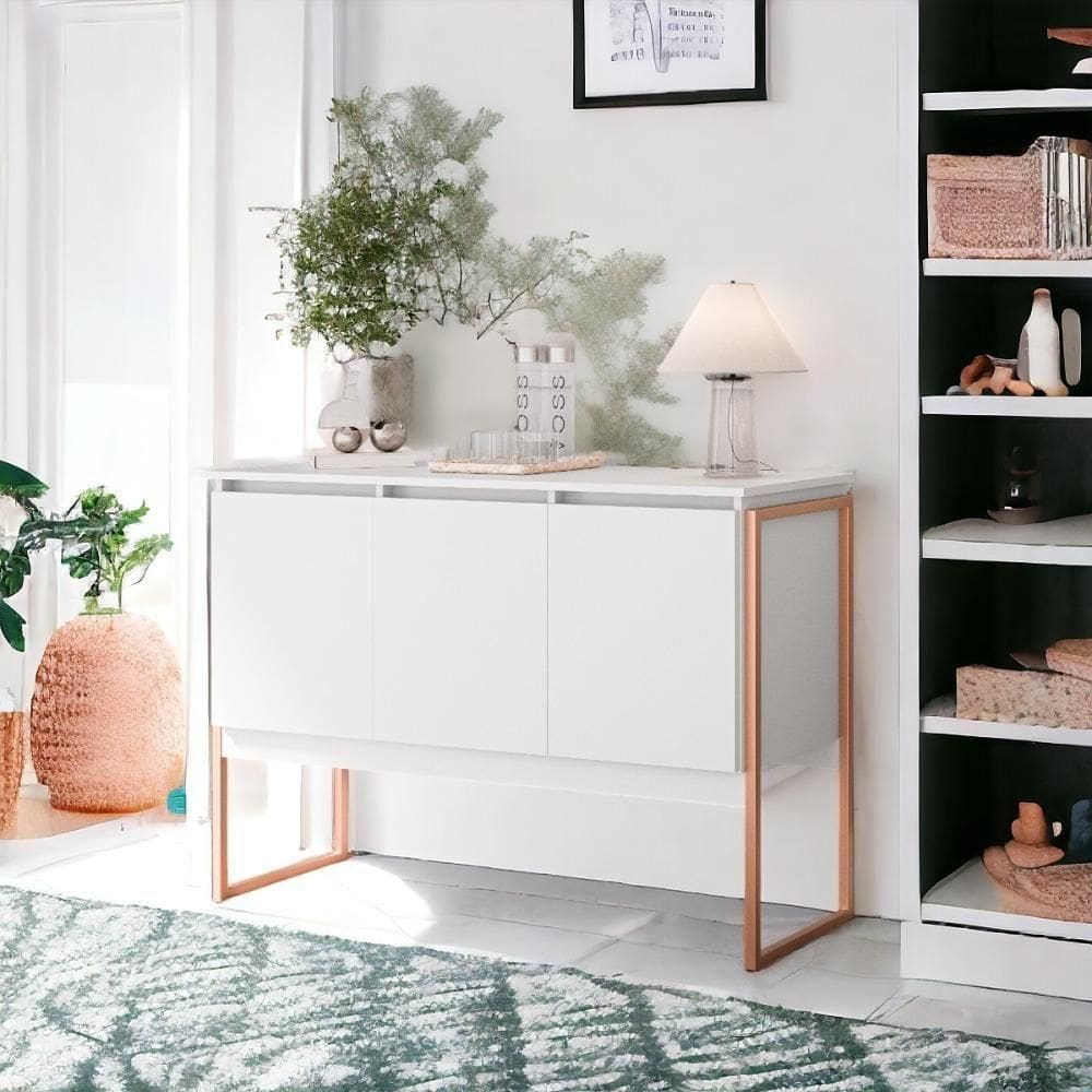Buffet Elegante Com 3 Portas Turim Branco Cobre