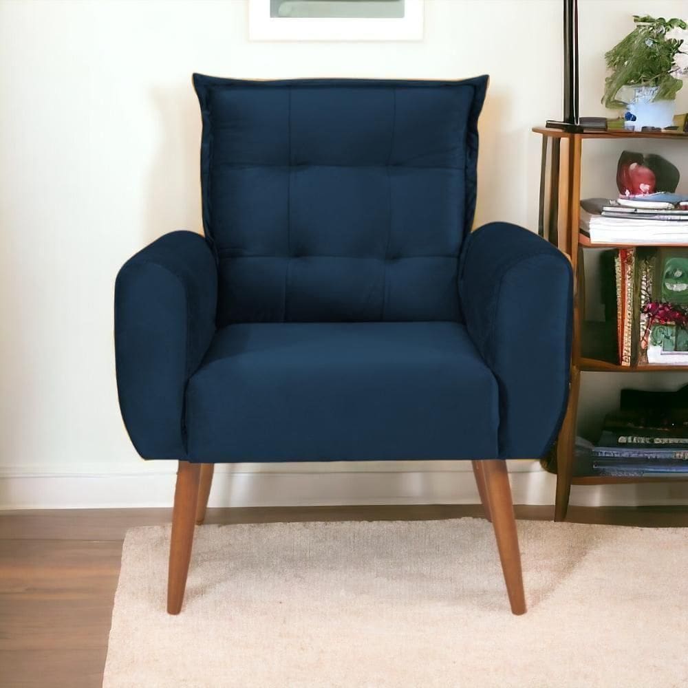Poltrona Decorativa Para Sala Ravi Veludo Azul