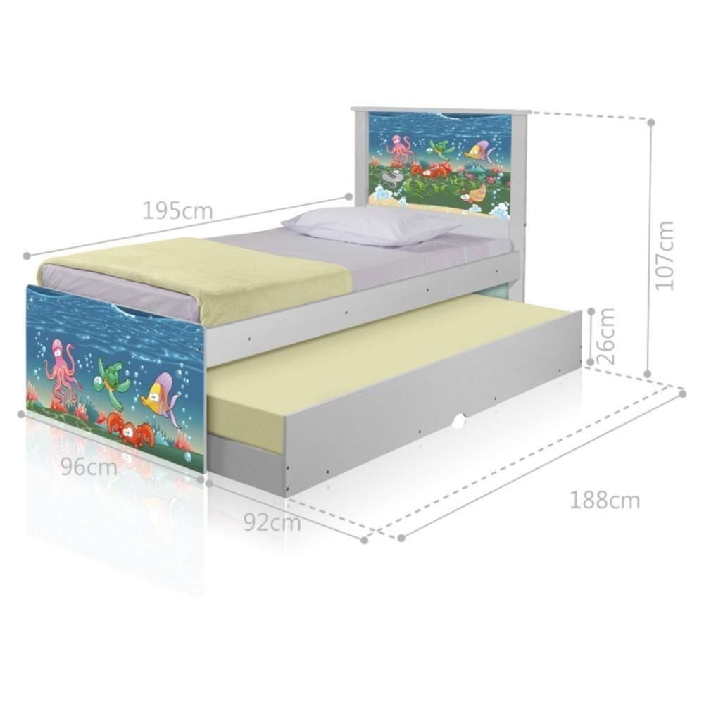 Bicama Juvenil Com Cabeceira Adesivada Fundo Do Mar