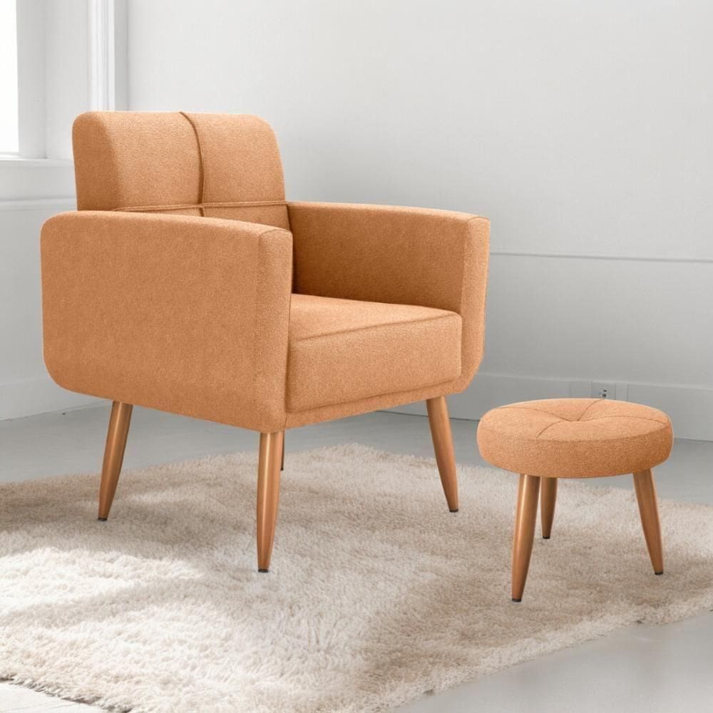 Jogo Poltrona E Puff Para Sala Hazen Boucle Mostarda