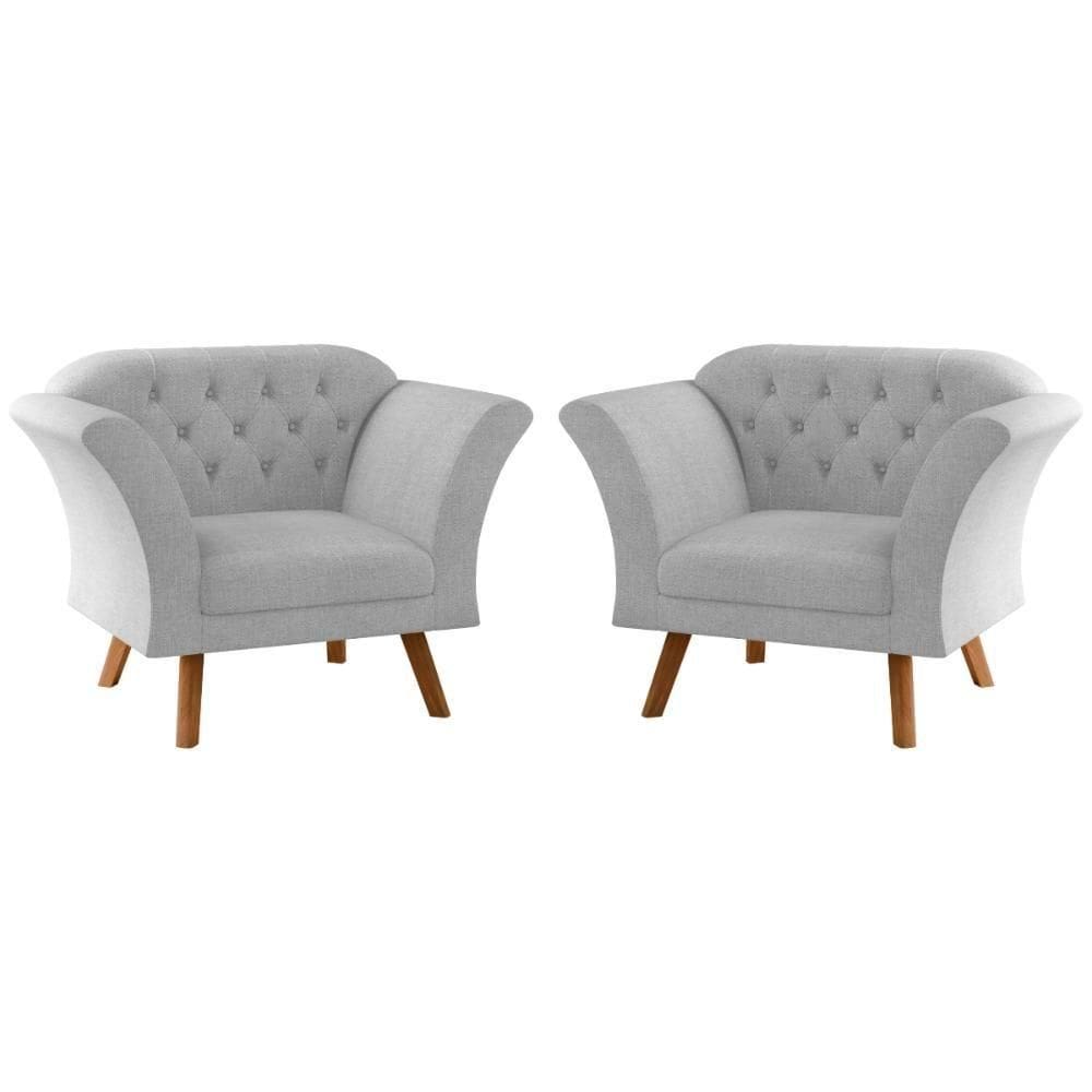 Conjunto Poltrona Decorativa Roseira Linha Cinza