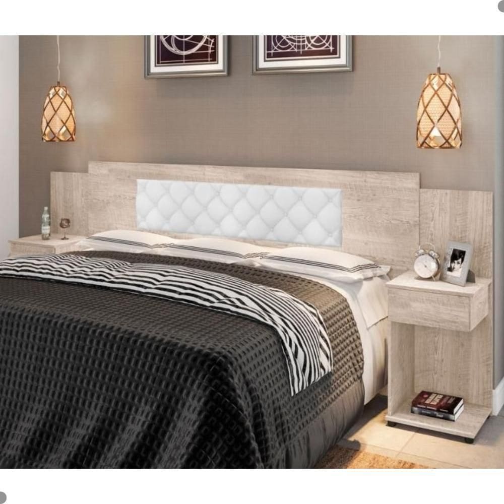 Cabeceira Box Bruna Amarula Com Capitonê Branco