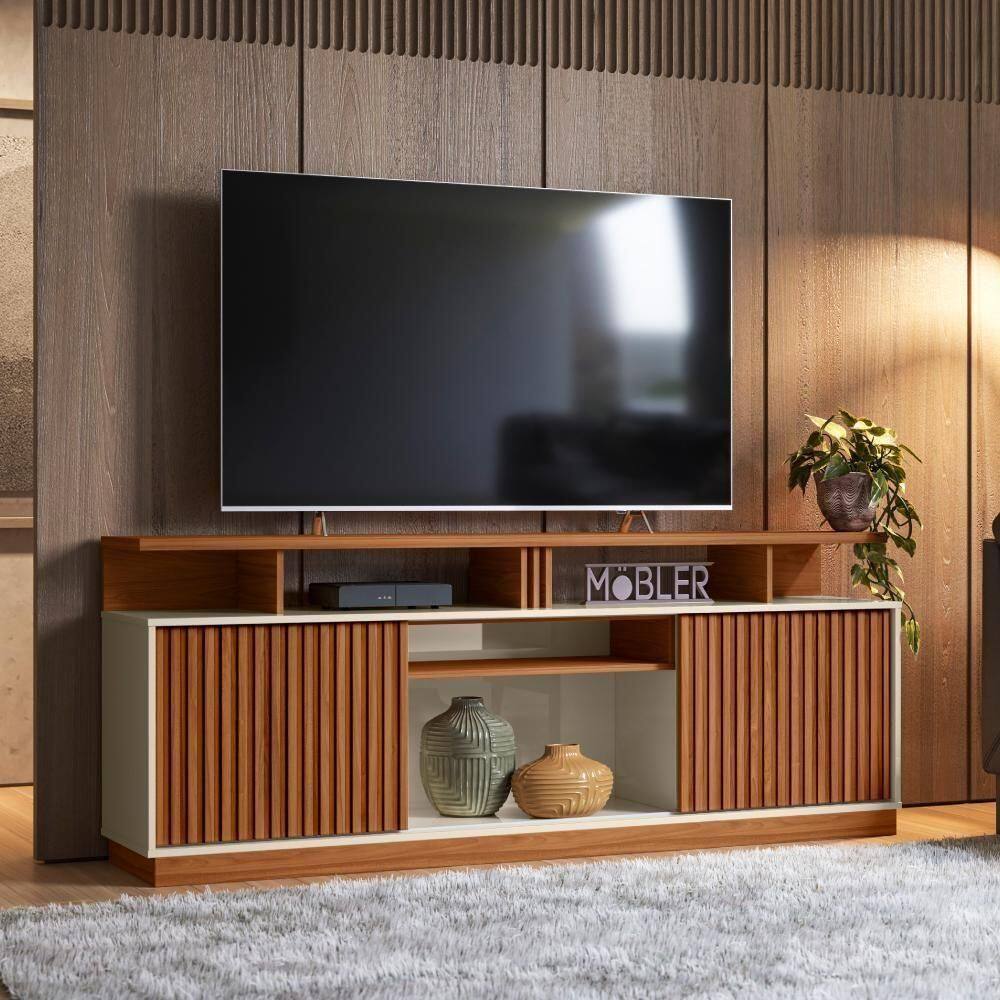 Rack Para Tvs Até 75 Polegadas Ajax Cinamomo Mel Off White