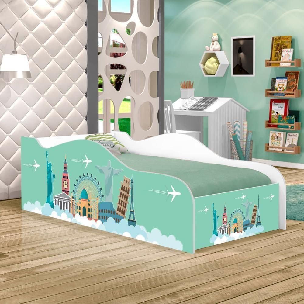 Cama Carro Fun Adesivada Viagem Pelo Mundo Solteiro