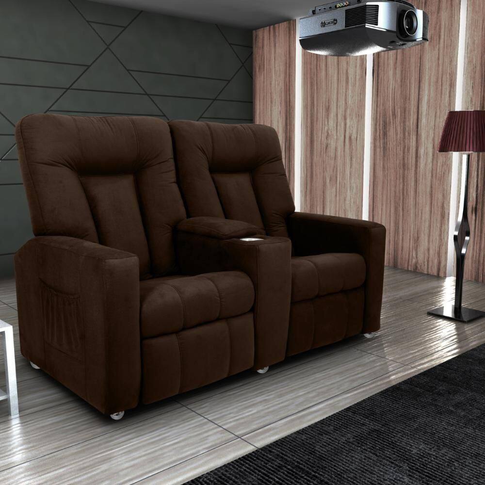 Poltrona Reclinável 2 Lugares Kassel Veludo Light Marrom