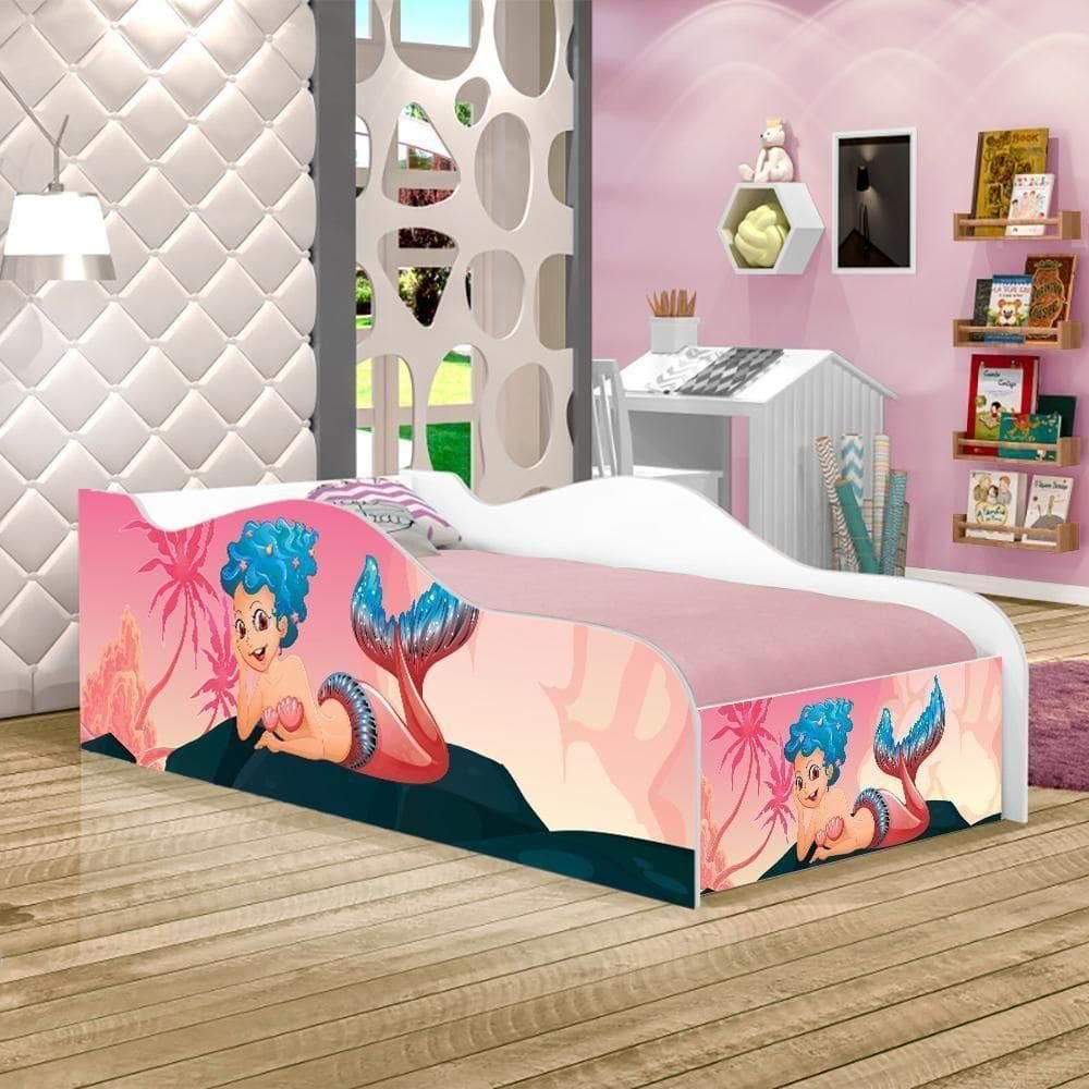 Cama Carro Fun Adesivada Sereia Nas Pedras Solteiro