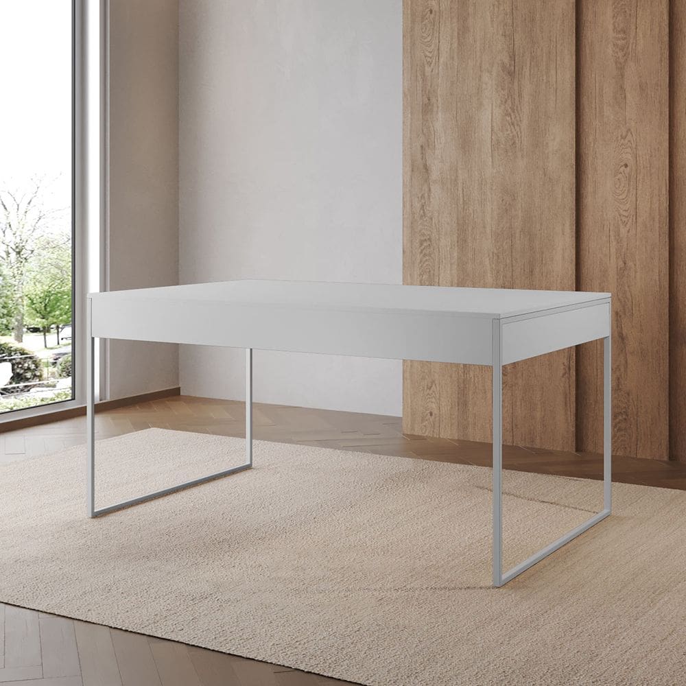 Mesa Industrial Caixote Filadélfia Tampo 120x75 Branco Preto Base Ferro Branco