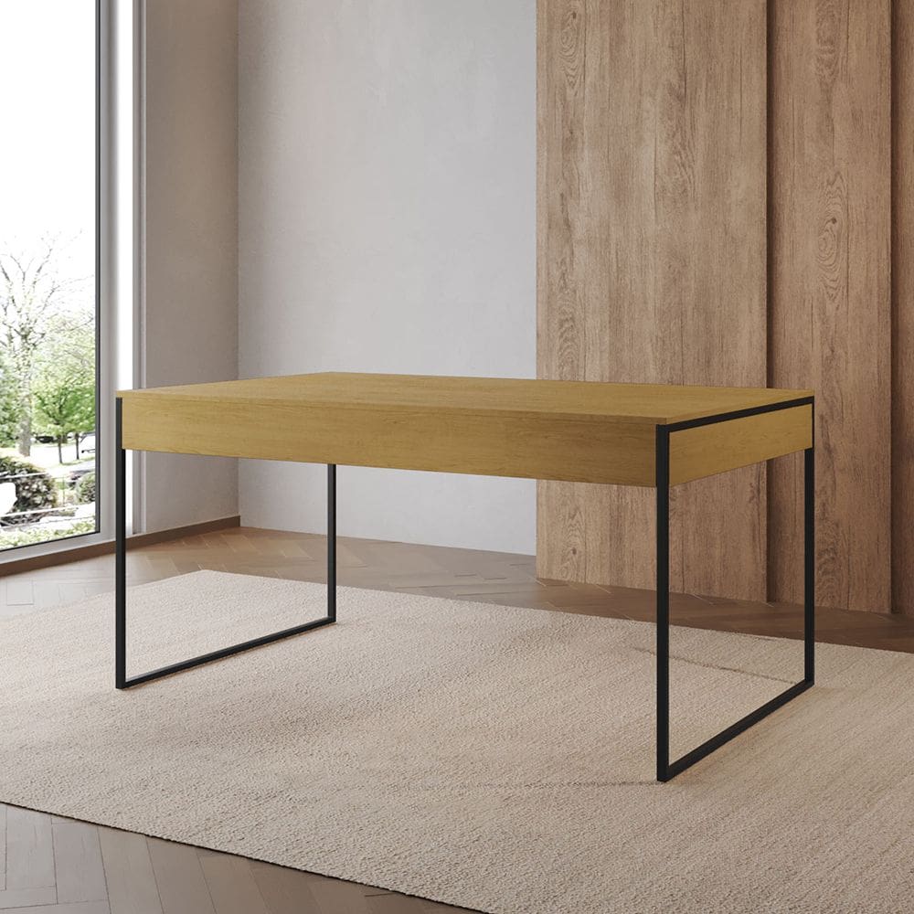 Mesa Industrial Caixote Filadélfia Tampo 120x75 Freijó Base Ferro Preto