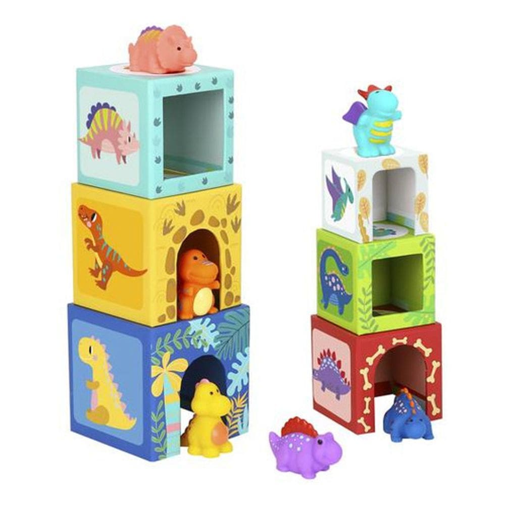 Brinquedo Empilhando Caixa Dinossauro Madeira 12 Peças Tf192