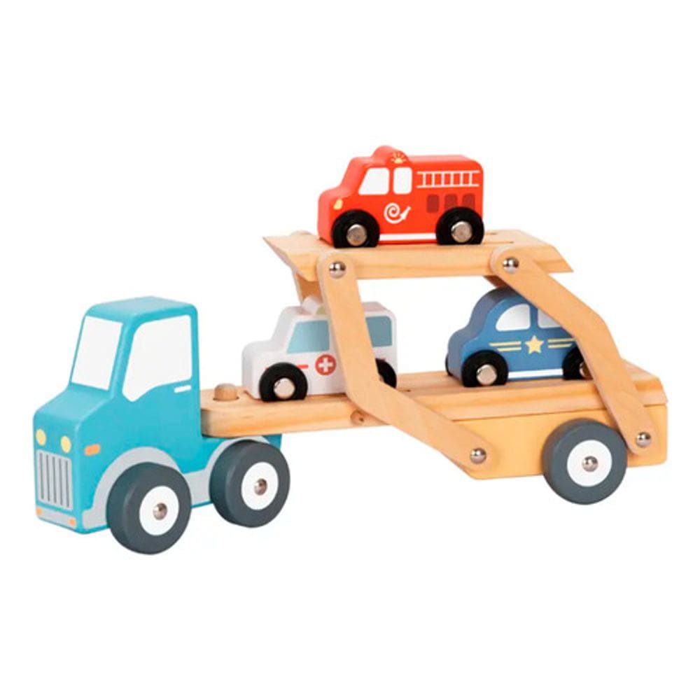 Brinquedo Caminhão Cegonha Didático Madeira 5 Pçs Tooky Toy