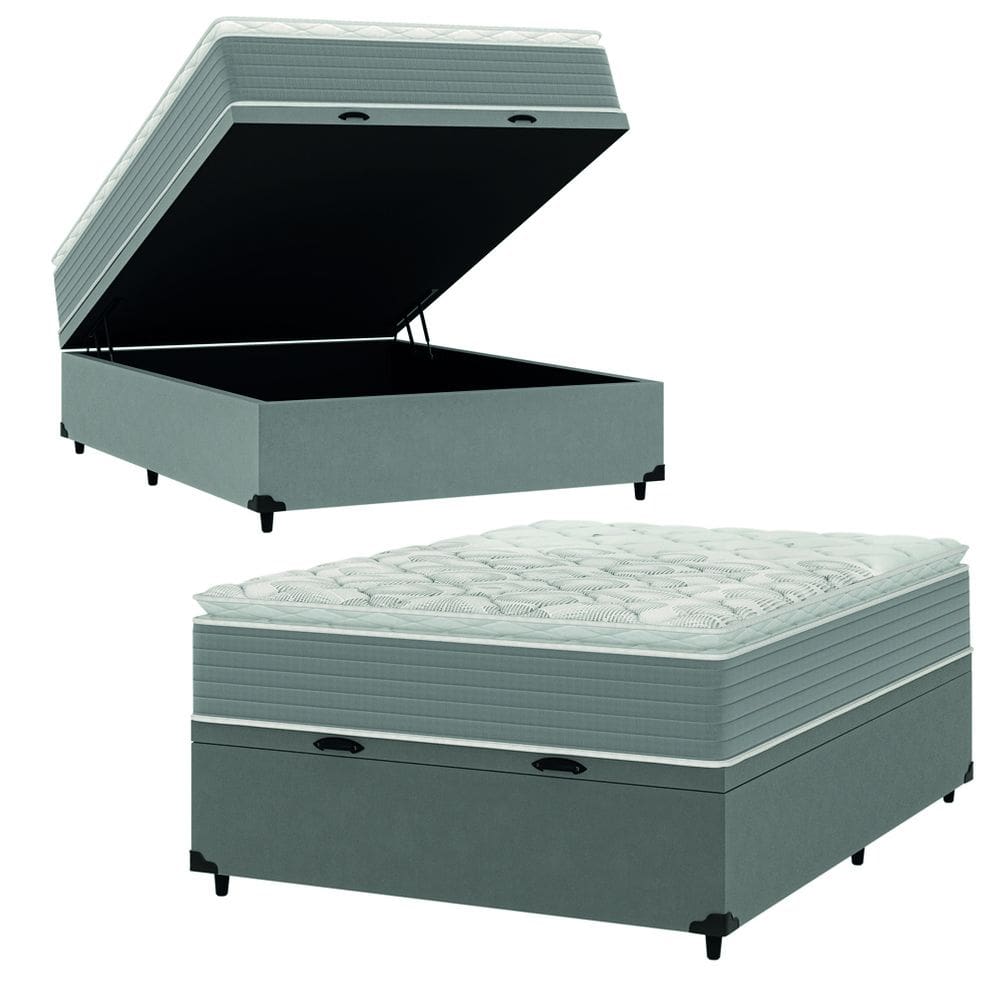 Cama Box Baú Casal Molas Ensacadas Pillow Top 138x188x66cm Martino Cinza Umaflex