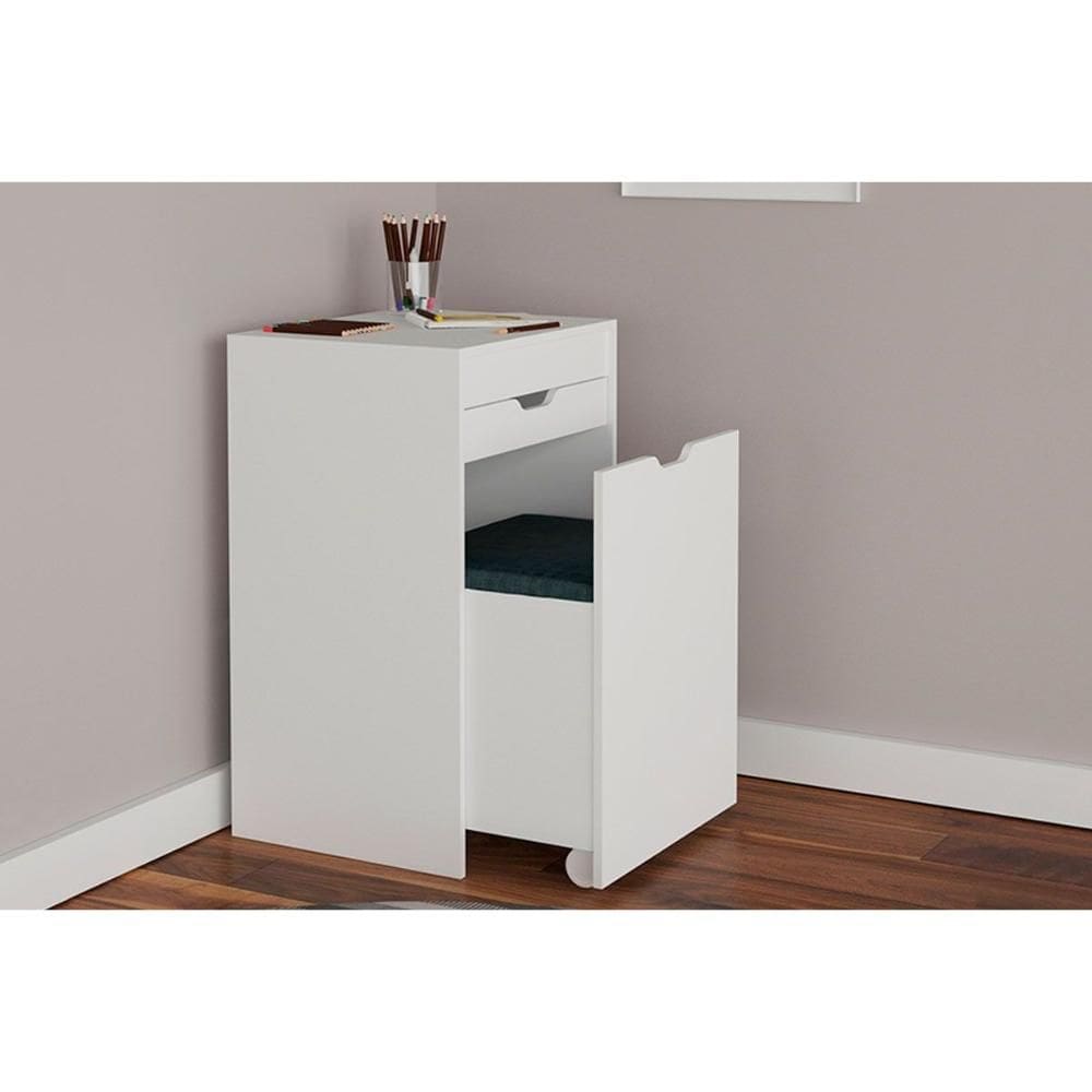 Penteadeira Infantil PE-2007 c/ 1 Gaveta e Puff Branco - Tecno Mobili