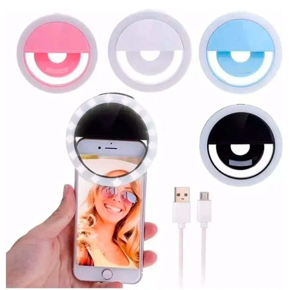 Luz De Self Anel Led Flash Ring Light Recarregavel Universal
