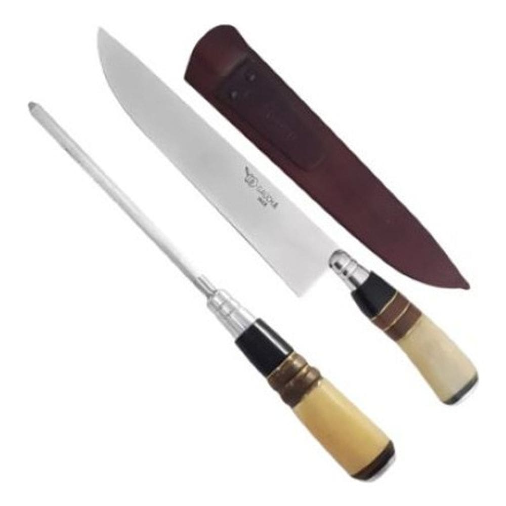 Kit Faca Artesanal 10Pol Chaira Aço Inox Cabo 0Ss0 Chifre