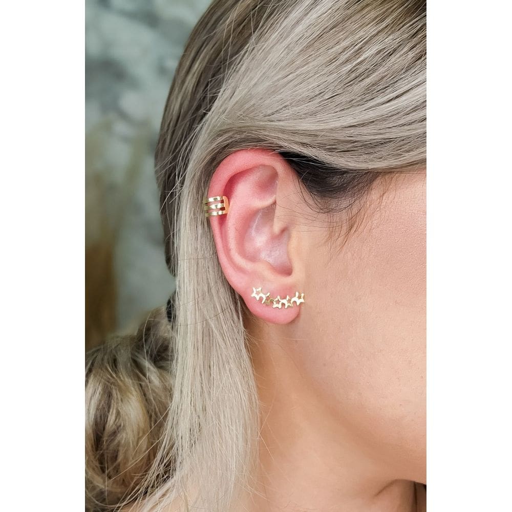 Brinco Ear Cuff Estrelas Pequenas Banhado Em Ouro 18k