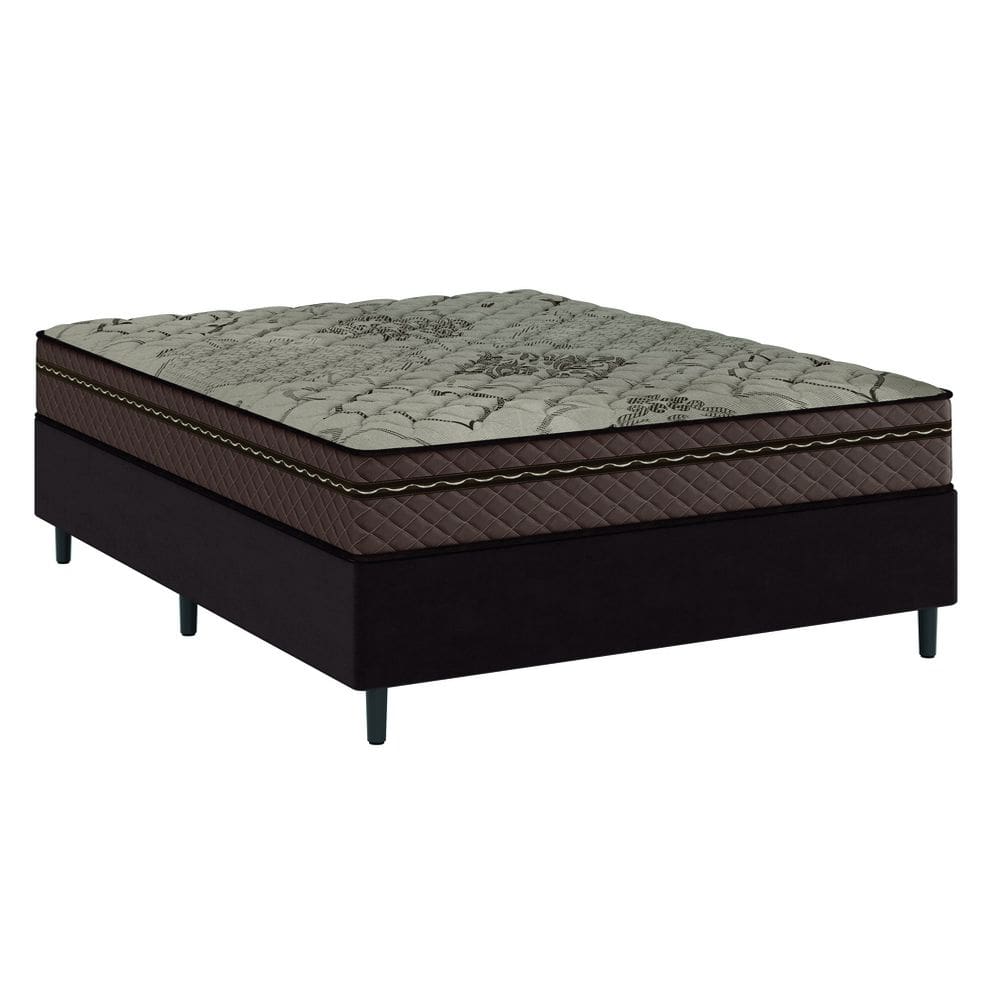 Cama Box Casal Colchão Com Molas Ensacadas Tokio 138x188x63cm Marrom Umaflex