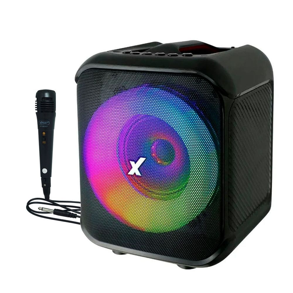 Caixa Som Amplificada Portátil Bluetooth 150W Rms + Microfone Fm Mp3 Usb Led Amvox Aca 150 Pop