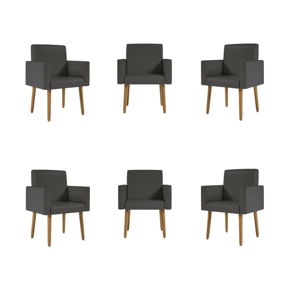 Kit 6 Poltronas Pés Palito Nina Tecido Sintético