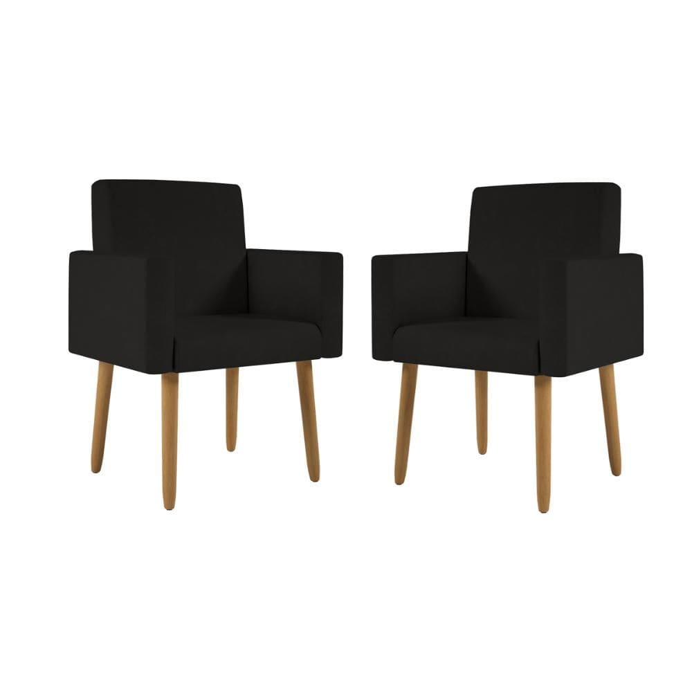 Kit 2 Poltronas Pés Palito Nina Suede Preto