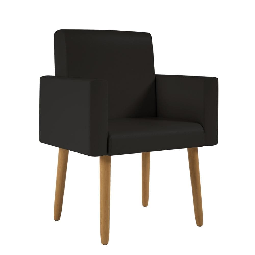 Poltrona Decorativa Pés Palito Nina Tecido Sintético Preto