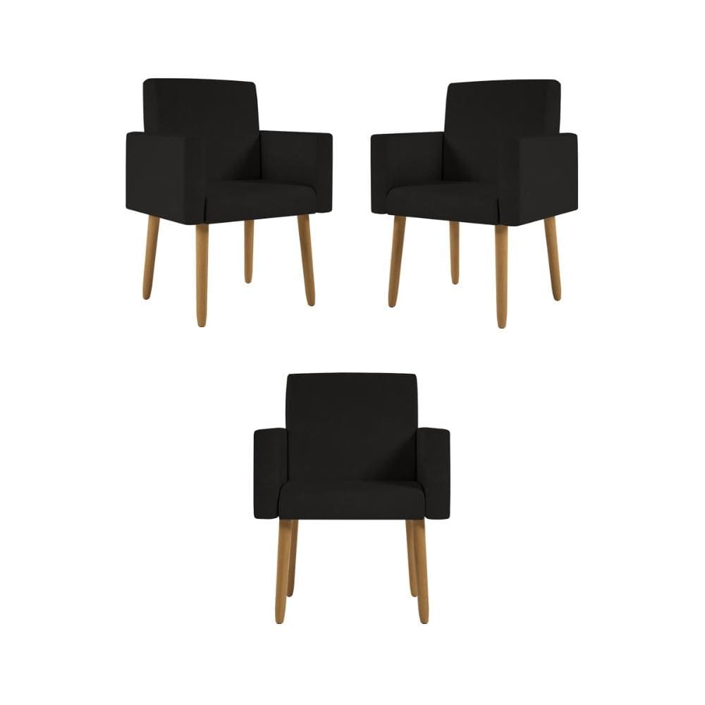 Kit 3 Poltronas Pés Palito Nina Suede