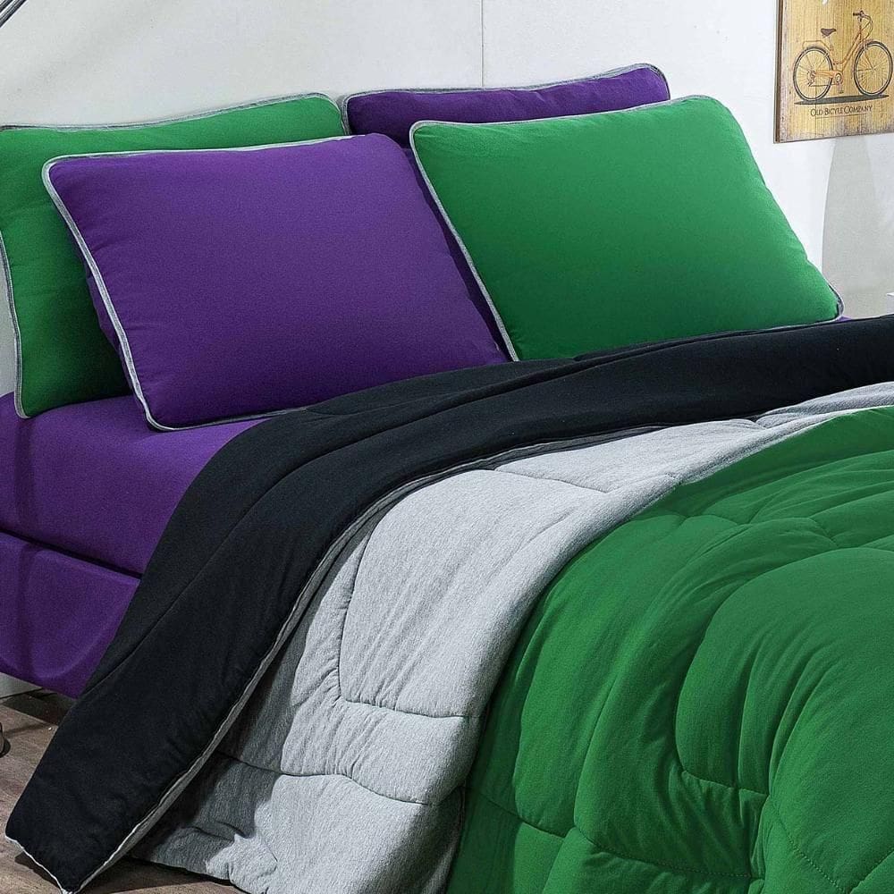Kit Edredom Malha 100% Algodão Urbano 3 Peças King - Verde Bandeira-mescla-preto