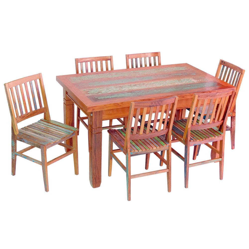 Conjunto Mesa de Jantar 1,5M 6 Cadeiras Madri Madeira Maciça Pátina
