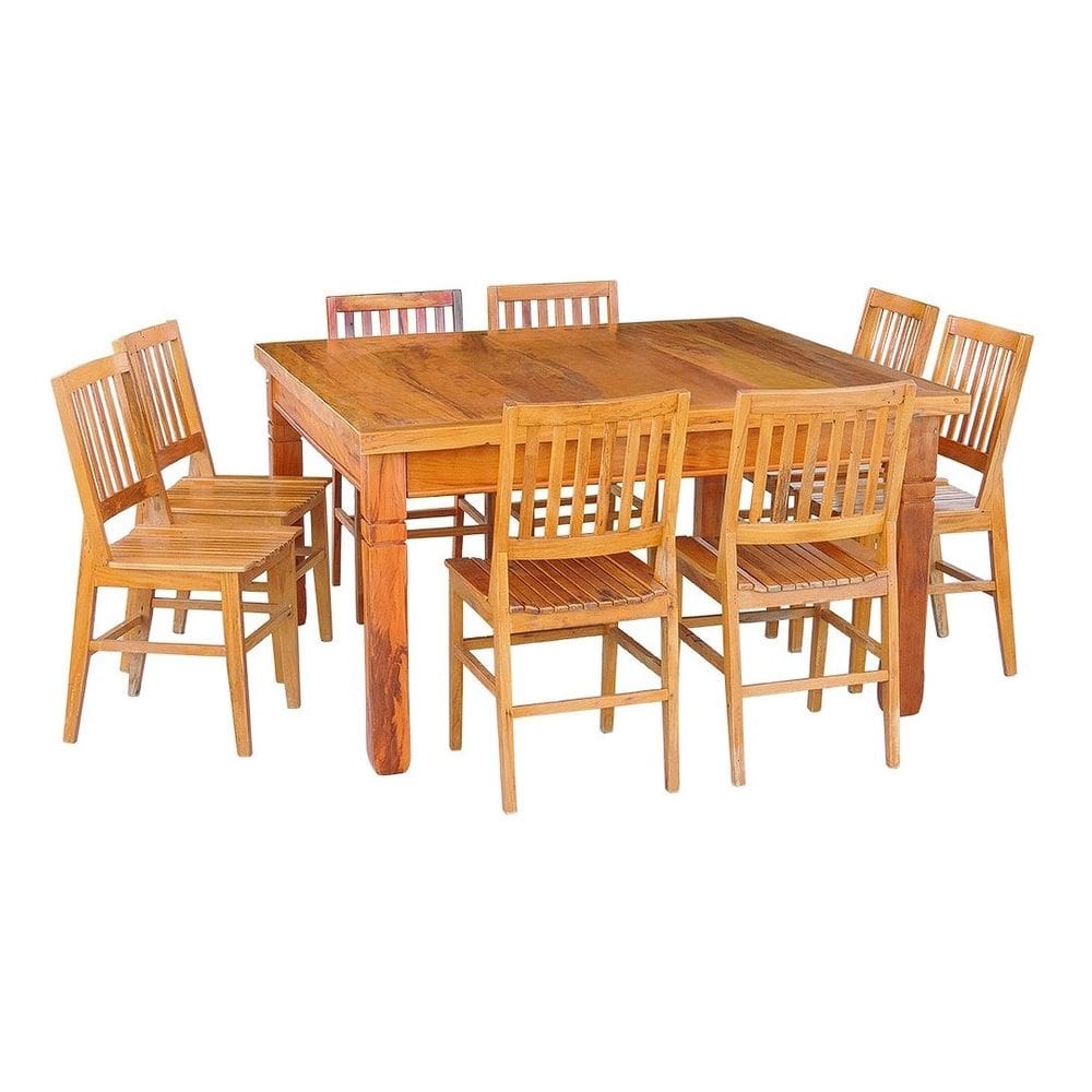 Conjunto Mesa de Jantar 1,5x1,5M 8 Cadeiras Madri Madeira Maciça Natural