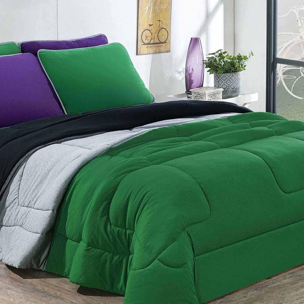 Edredom Malha 100% Algodão Urbano 1 Peça Solteiro - Roxo-mescla-preto