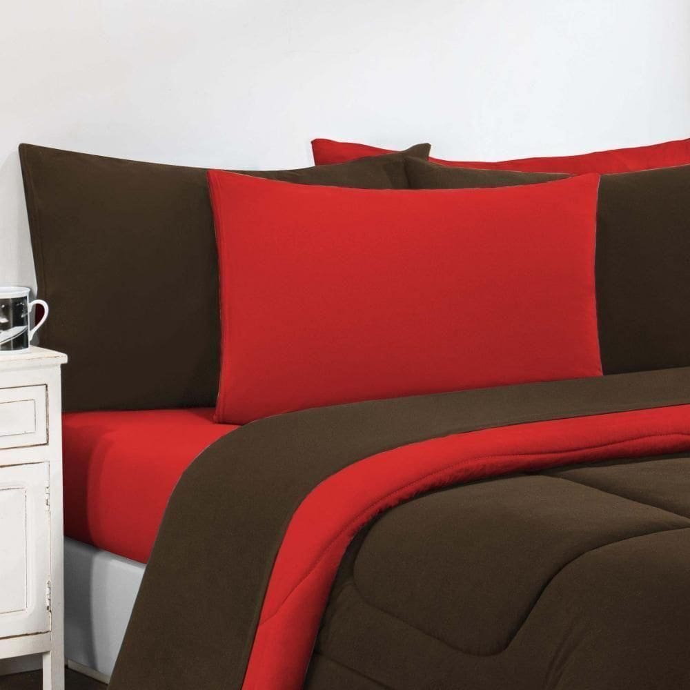 Kit Edredom Malha 100% Algodão Gran Moratta 3 Peças Queen - Marrom-vermelho